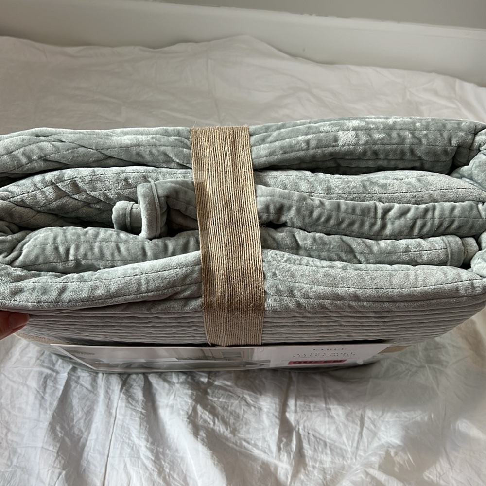 Fable Collection Ultra Soft Velvet Quilt Queen Bed Coverlet Smokey Jade NEW NWT - Picture 9 of 14